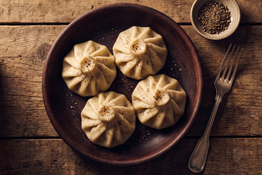Khinkali, vier handgedrehte Teigtaschen