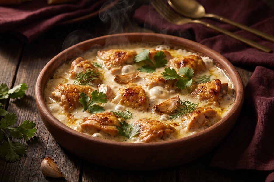 Tschqmeruli, Hähnchen in Knoblauch-Milch-Sauce